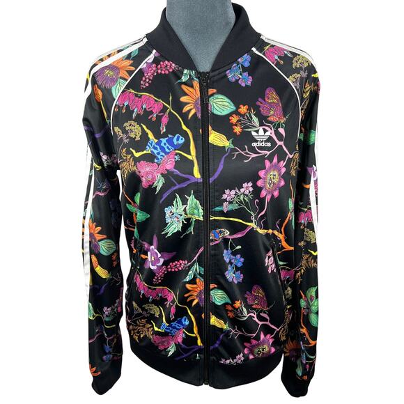 Adidas Poisonous Garden Track Jacket Sz Small Black Multi-Color Floral Frog Rare - Picture 1 of 12